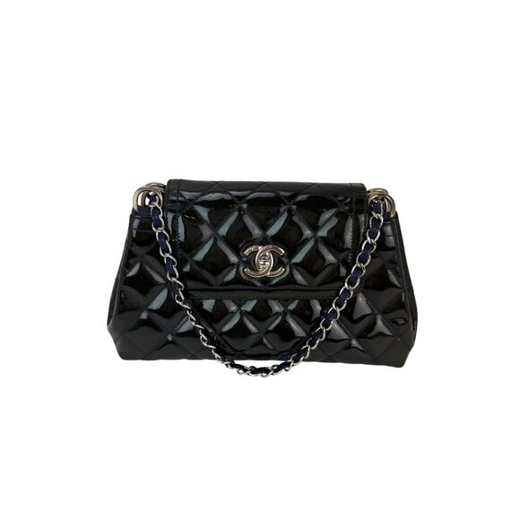 Chanel Medium Coco Shine Accordion Patent Leather Dark Navy Flap Crossbody Bag - Picture 1 of 14